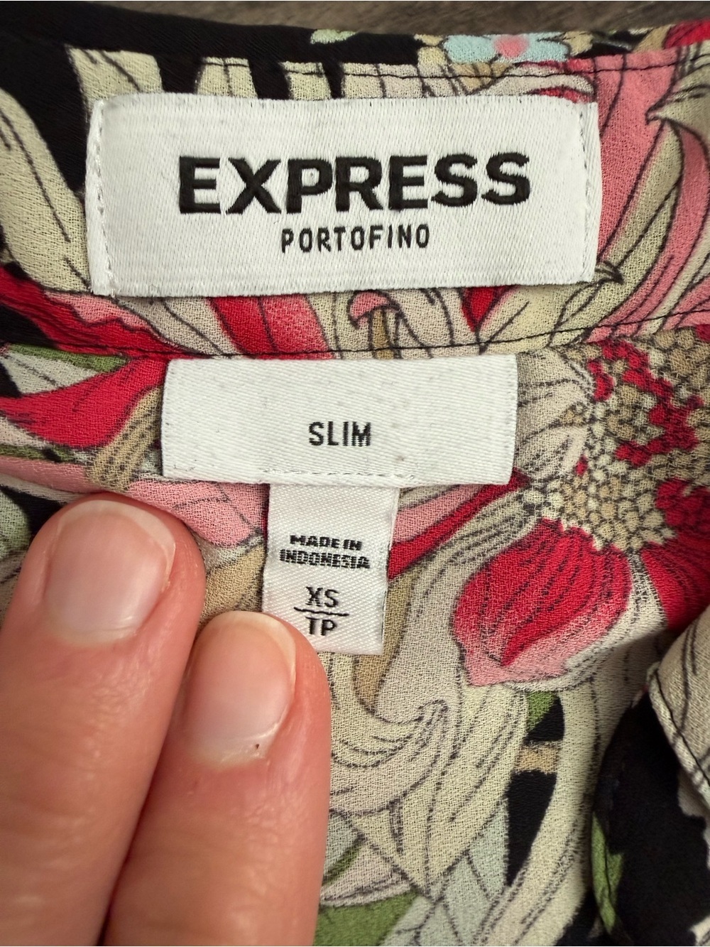 Express Portofino Slim Floral Button Front Blouse XS Black Career Office Top - Picture 7 of 8